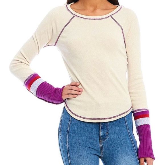 FREE PEOPLE In The Mix Oat Raspberry Reversible Thermal Sweater Knit Cuff XS NWT - Picture 6 of 13